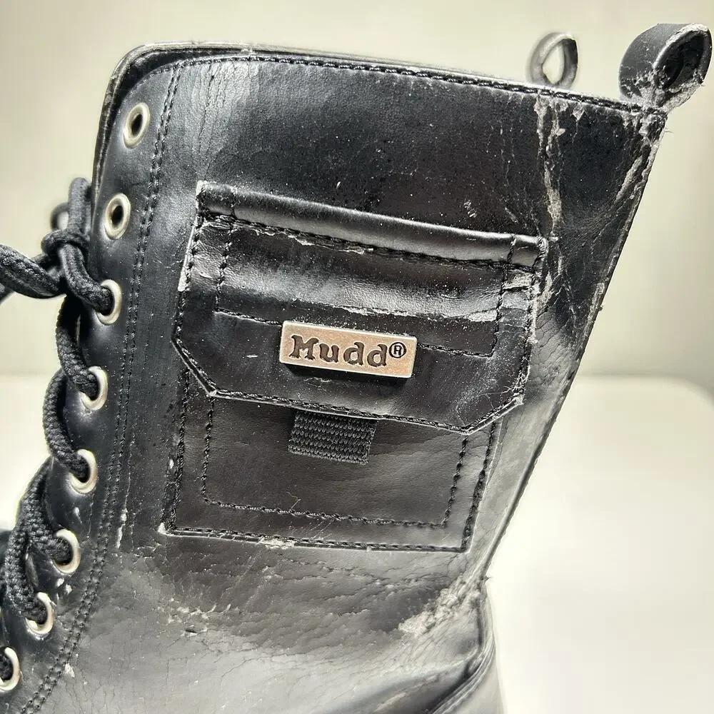 Mudd Patrol Combat Boots Womens 7.5M Black Cargo Pocket Goth Punk Y2K Grunge
